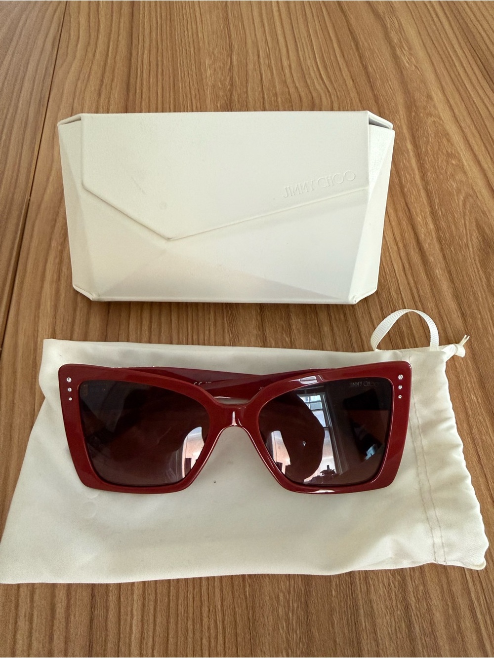 Jimmy Choo Oversized Red Cat-Eye Sunglasses with Dark Lenses